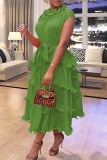 Ink Green Casual Solid Patchwork O Neck Short Sleeve Dress Dresses