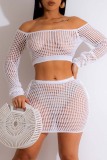 Apricot Sexy Solid Hollowed Out Off the Shoulder Long Sleeve Two Pieces