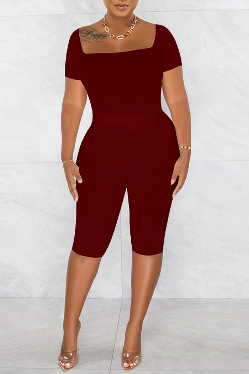 Short Sleeve Solid Color Short Regular Casual Jumpsuit ber20y7102