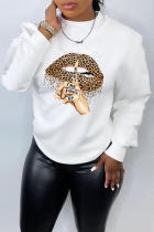 White Street Vintage Lips Printed Patchwork O Neck Tops
