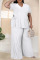 White Casual Solid Bandage Patchwork Slit V Neck Plus Size Two Pieces