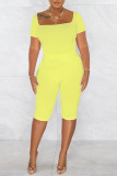 Light Yellow Casual Sportswear Solid Patchwork U Neck Short Sleeve Two Pieces