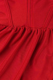 Rose Red Sexy Elegant Solid Patchwork Slit Off the Shoulder Straight Dresses