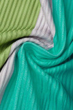 Cyan Green Sexy Striped Print Patchwork U Neck One Step Skirt Dresses