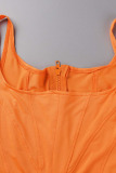 Tangerine Sexy Solid Patchwork Asymmetrical Square Collar Two Pieces