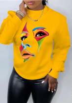 Yellow Street Vintage Print Patchwork O Neck Tops