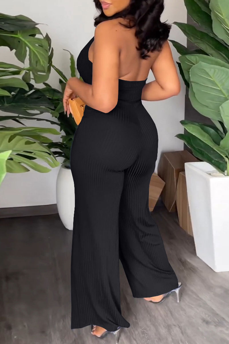 Fashion Street Solid Patchwork Backless V Neck Straight Jumpsuits(3 Colors)