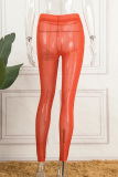 Yellow Sexy Solid See-through Skinny High Waist Pencil Solid Color Trousers