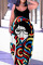 Tangerine Red Casual Print Patchwork Spaghetti Strap Lantern Skirt Plus Size Dresses
