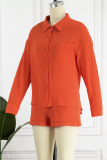 Black Orange Casual Simplicity Solid Fold Turndown Collar Long Sleeve Two Pieces