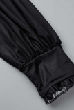 Black Casual Print Patchwork O Neck One Step Skirt Dresses