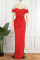 Red Sexy Elegant Solid Patchwork Slit Off the Shoulder Straight Dresses