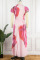 Black Casual Elegant Gradual Change Print Patchwork Fold O Neck Short Sleeve Two Pieces