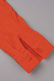 Black Orange Casual Simplicity Solid Fold Turndown Collar Long Sleeve Two Pieces