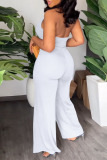 White Sexy Solid Patchwork Backless Halter Straight Jumpsuits