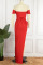 Red Sexy Elegant Solid Patchwork Slit Off the Shoulder Straight Dresses
