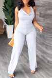 White Sexy Solid Patchwork Backless Halter Straight Jumpsuits
