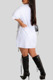 White Casual Print Bandage Patchwork O Neck T-shirt Dress Dresses