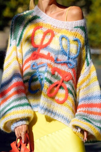 Colour Casual Patchwork Hollowed Out O Neck Tops
