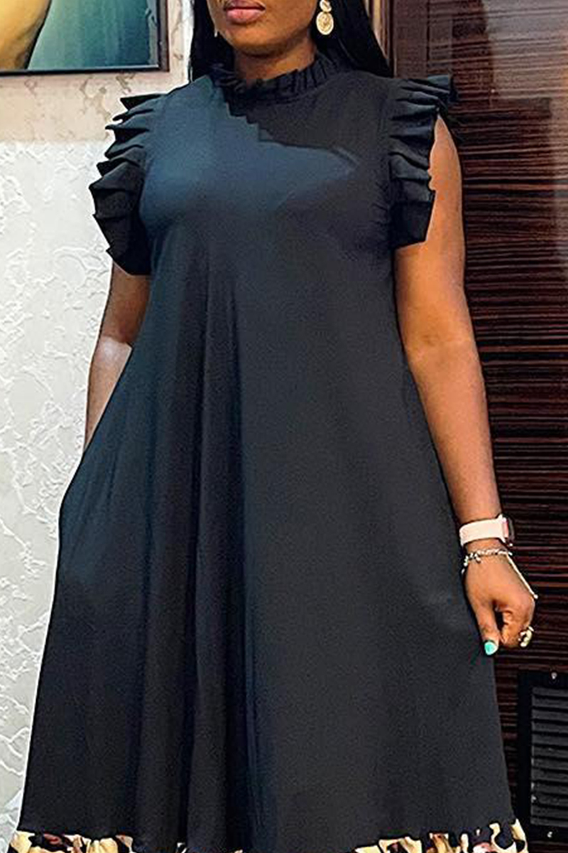 Winter Blue Prints Retro Loose Large Size Dress