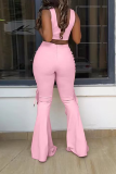 Pink Sexy Solid Hollowed Out U Neck Sleeveless Two Pieces