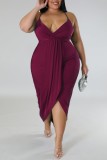 Purple Sexy Solid Patchwork Backless V Neck Sling Dress Plus Size Dresses