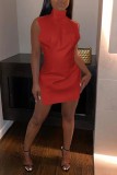 Red Sexy Solid Backless Slit Halter Sleeveless Dress Dresses