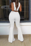 White Sexy Solid Hollowed Out U Neck Sleeveless Two Pieces