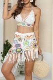 Apricot Sexy Patchwork Tassel Bandage Hollowed Out Backless Swimwears