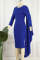 Royal Blue Elegant Solid Patchwork O Neck Pencil Skirt Dresses