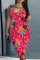 Deep Red Sexy Casual Print Basic U Neck Vest Dress Dresses