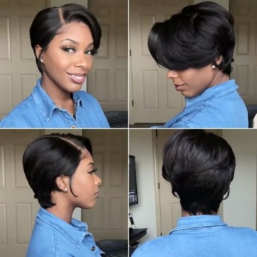 Black Casual Solid Patchwork Wigs