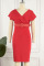 Green Casual Elegant Solid Patchwork With Belt V Neck Pencil Skirt Dresses