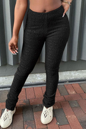 Black Casual Street Solid Patchwork Skinny High Waist Pencil Solid Color Bottoms