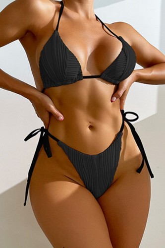 Black Sexy Solid Bandage Backless Swimwears (With Paddings)