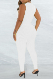 White Casual Solid Basic Zipper Collar Skinny Jumpsuits