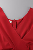 Red Casual Elegant Solid Patchwork With Belt V Neck Pencil Skirt Dresses