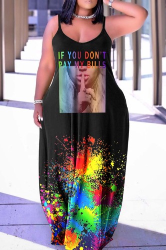 Colour Sexy Casual Print Backless Spaghetti Strap Long Dress Dresses