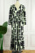 Black Casual Print Patchwork V Neck Three Quarter Two Pieces