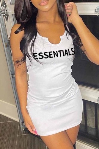 White Street Print Letter U Neck One Step Skirt Dresses