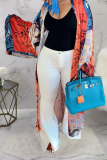 Turquoise Fashion Print Patchwork Cardigan Collar Outerwear(Without belt)
