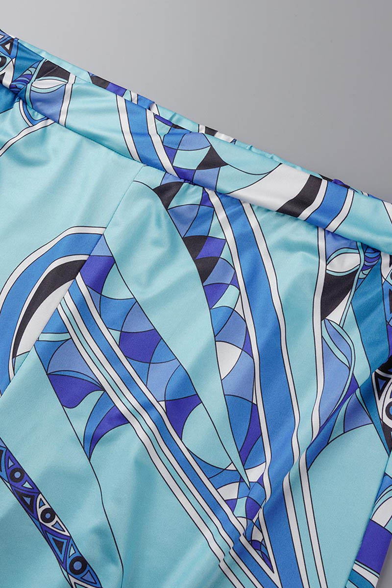 Casual Print Patchwork One Shoulder Half Sleeve Two Pieces