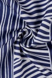 Blue Casual Print Patchwork Turndown Collar Short Sleeve Dress