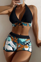 Tibetan Blue Sexy Print Patchwork Swimwears