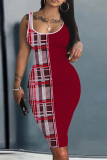 Red Sexy Print Basic U Neck Vest Dress Dresses