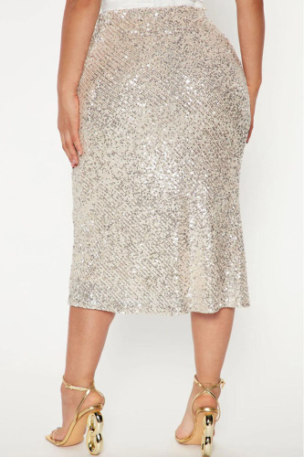 Apricot Casual Solid Sequins Patchwork High Waist Straight Solid Color Bottoms