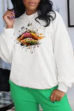White Vintage Lips Printed Patchwork O Neck Tops