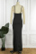 Black Sexy Patchwork Hollowed Out Backless Slit Spaghetti Strap Long Dress Dresses