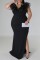 Black Sexy Solid Patchwork Slit V Neck Long Dress Plus Size Dresses