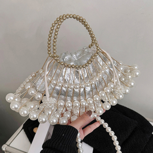 White Casual Patchwork Pearl Bags